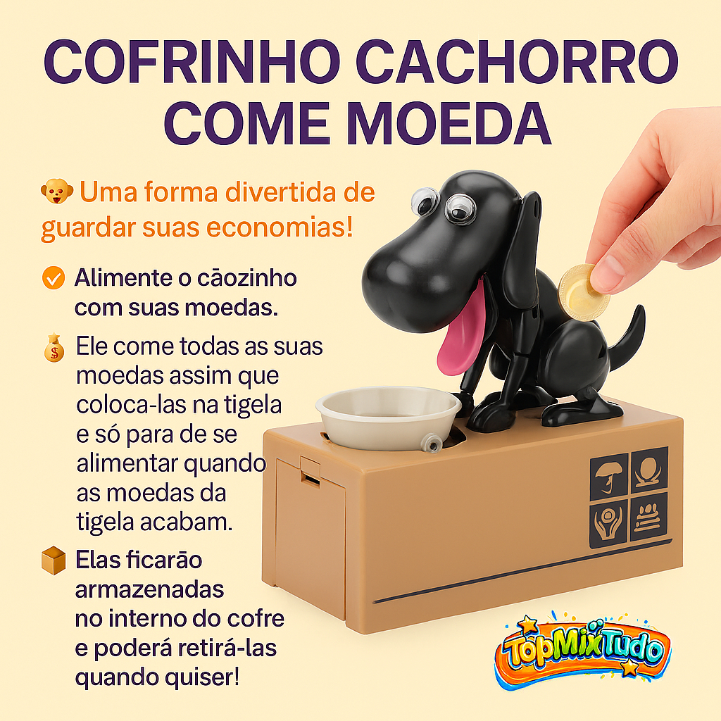 Cofre Cofrinho Cachorro Come Moeda Eletrônico Automático Infantil