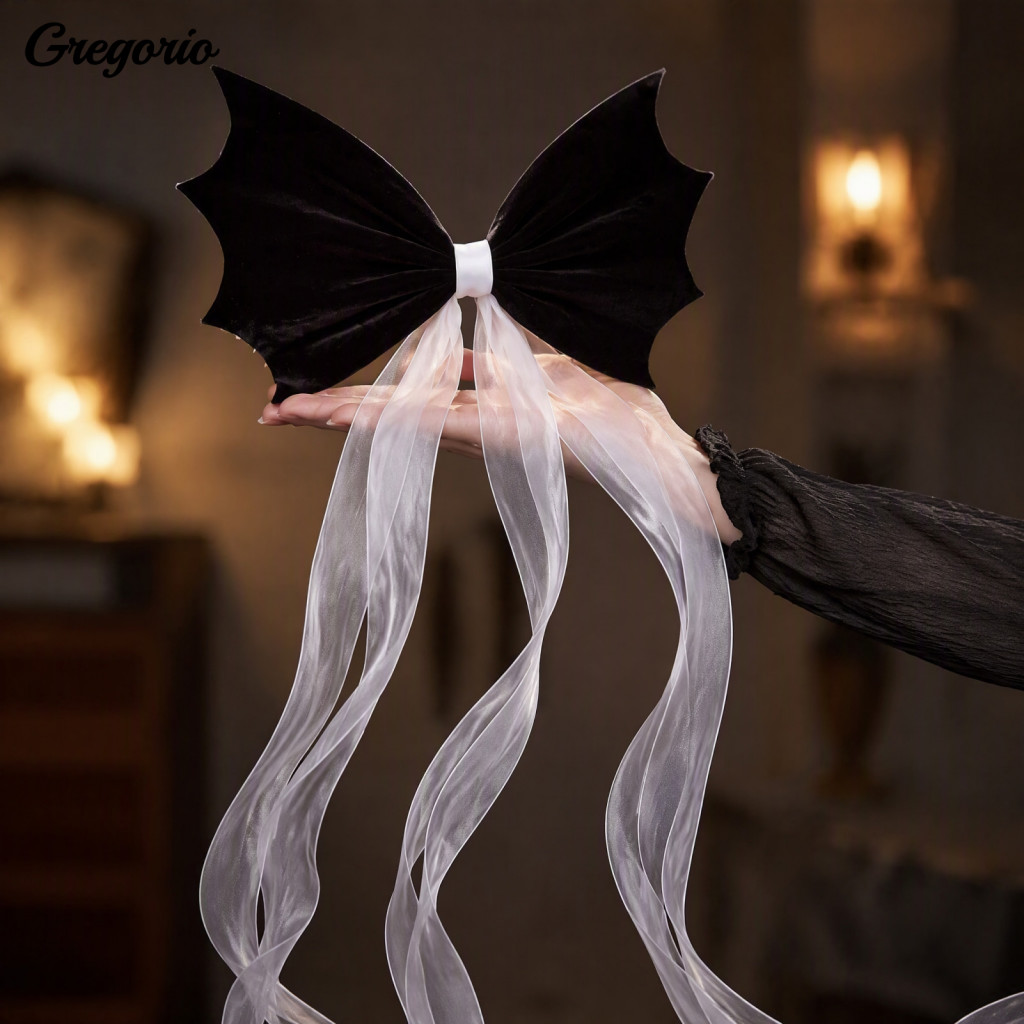 Halloween Tree Topper Christmas Bat Felt Wing Ornament with Long Organza Streamer for Indoor Home Wall Party for Southea