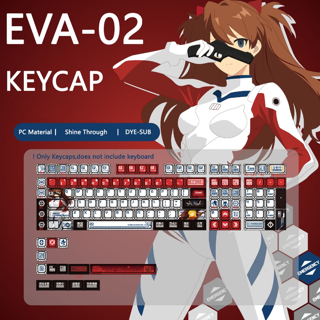EVA-02 Keycaps PC Dye-sub XDA Profile Keycap Personalizados Compatíveis Com Interruptores Cherry Gateron MX