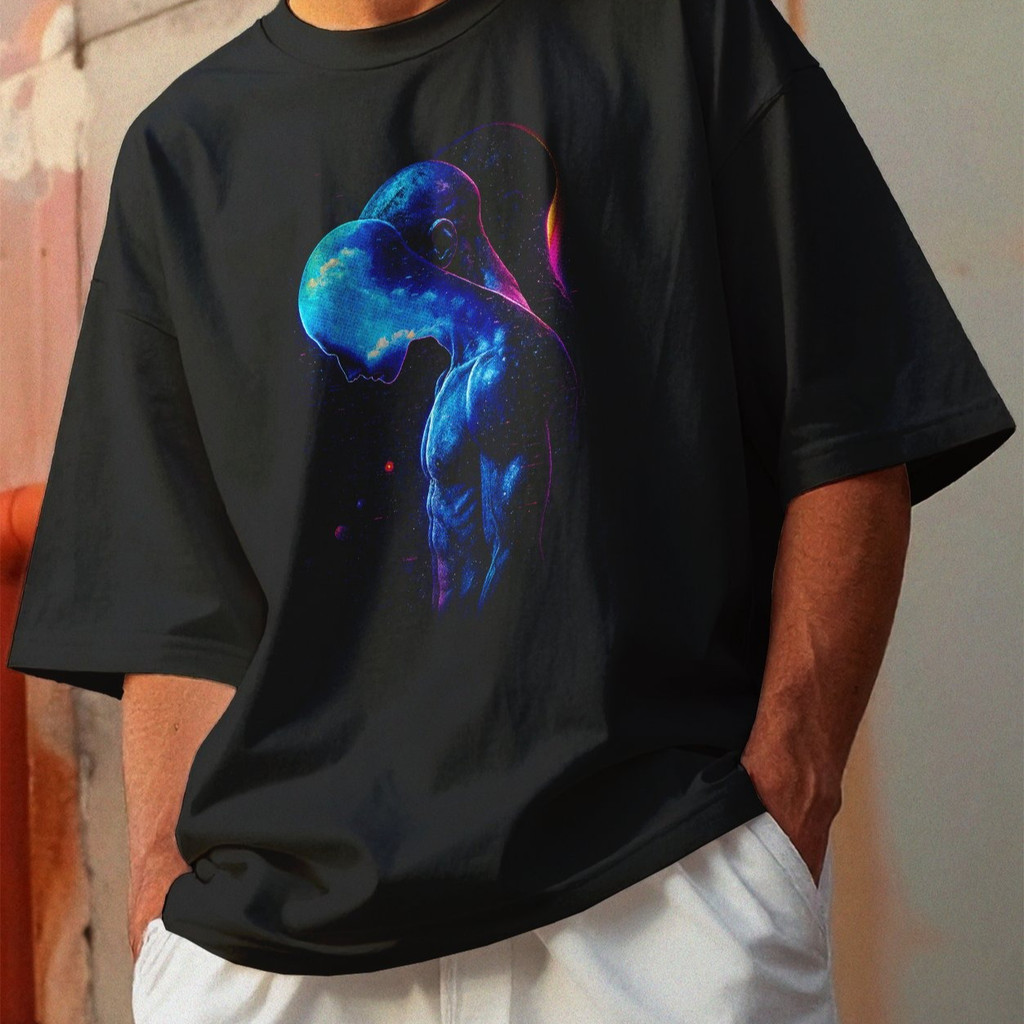 Camiseta Oversized Gola Alta Streetwear Algodão Estilo Urbano Treino Casual Preto Estamp Todas Ocasiões CYBERPUNK 74