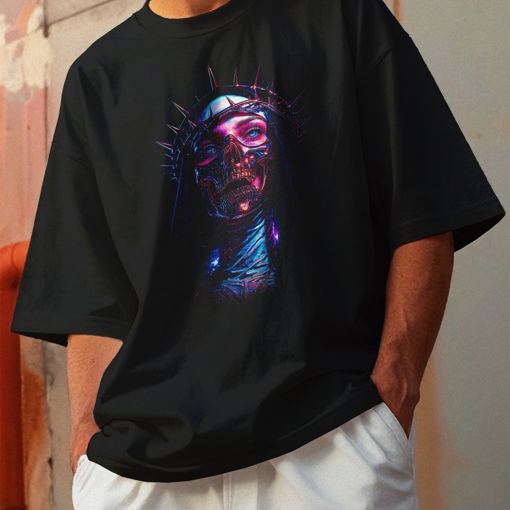 Camiseta Oversized Gola Alta Streetwear Algodão Estilo Urbano Treino Casual Preto Estamp Todas Ocasiões CYBERPUNK 04