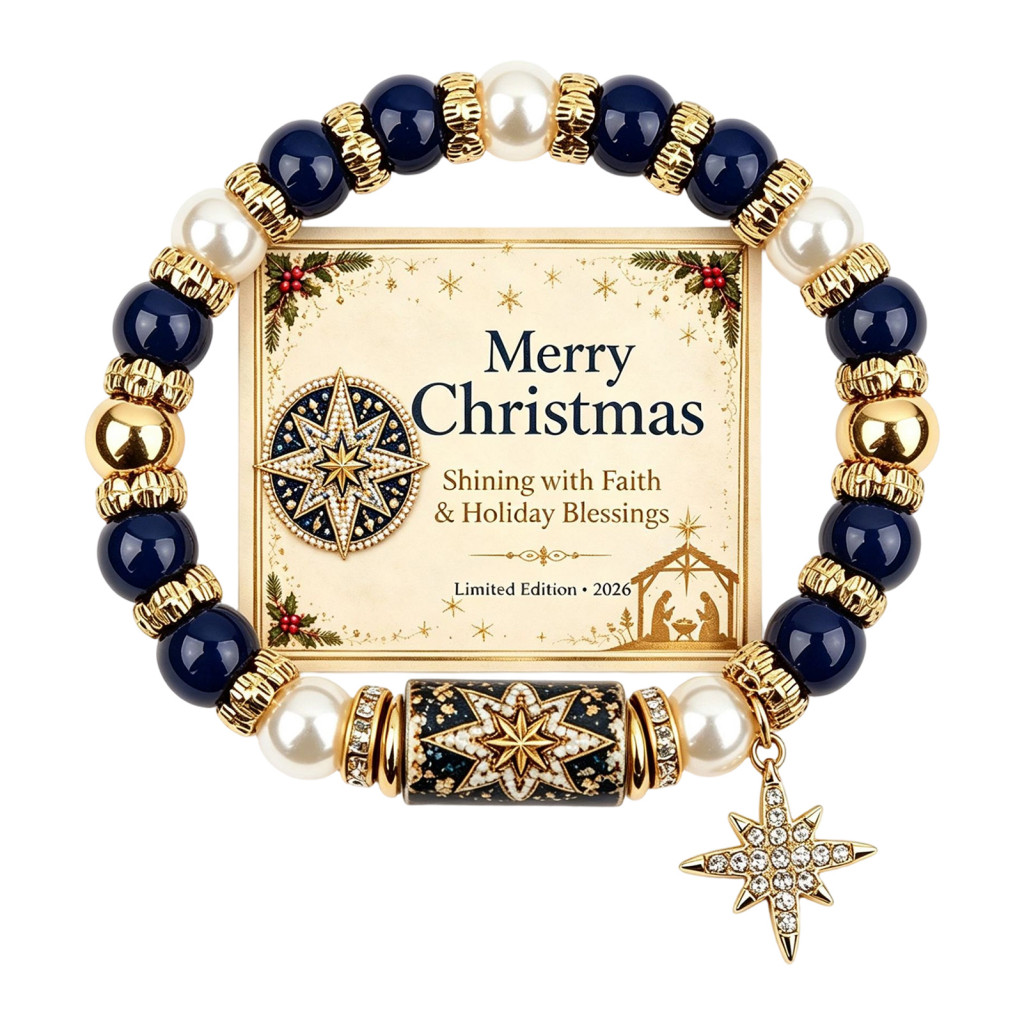 Santa Claus Charm Accessory Christmas Beaded Bracelet Stretch for Women with Holiday Card – Festive Jewelry Gift Stock