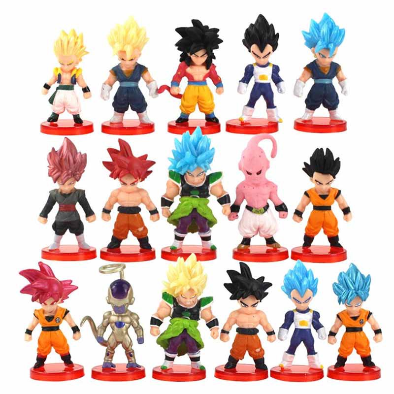 16Pcs/Set Anime Bola De Dragão Z Super Saiyan Son Goku Vegeta Gold Frieza Majin Buu Broli Gohan Q Versão PVC Figuras De Ação Modelo Doll Toys