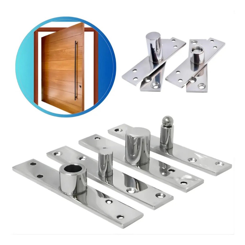 Dobradiça Pino Pivotante Esfera Aço Inox 304 Polida Porta Madeira Suporta Até 150kg Polido