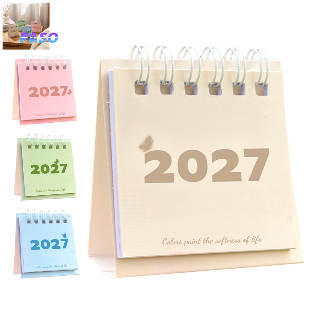 Standing Paper Memo Pad Portable Monthly Planner 2027 Mini Desk Calendar Small Flip Desktop with Twin-wire Binding 12 fo