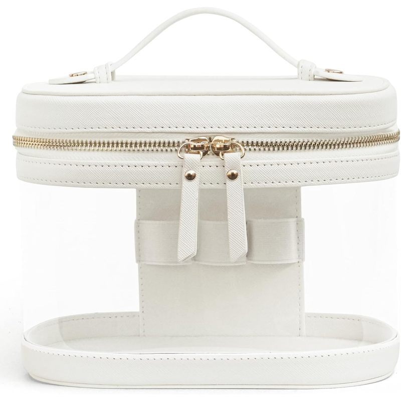 Popvibe Clear Makeup Train Case Bolsa De Vaidade Viagem De Maquiagem Com Suporte De Pincel , Transparente Compacta Para