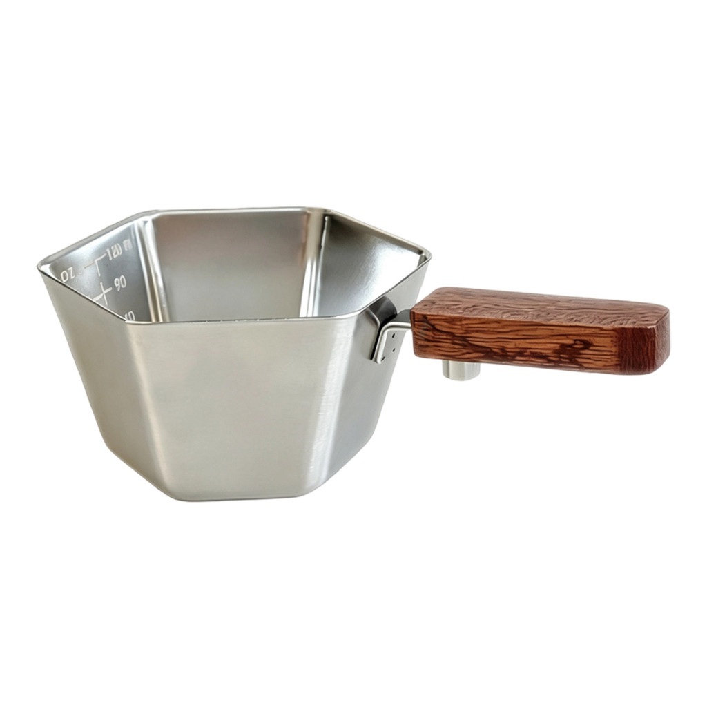 Espresso Extraction Cup Coffee Measuring with Handle Stainless Steel Extracting 150ml Wooden Compact Prism Shot for Bari