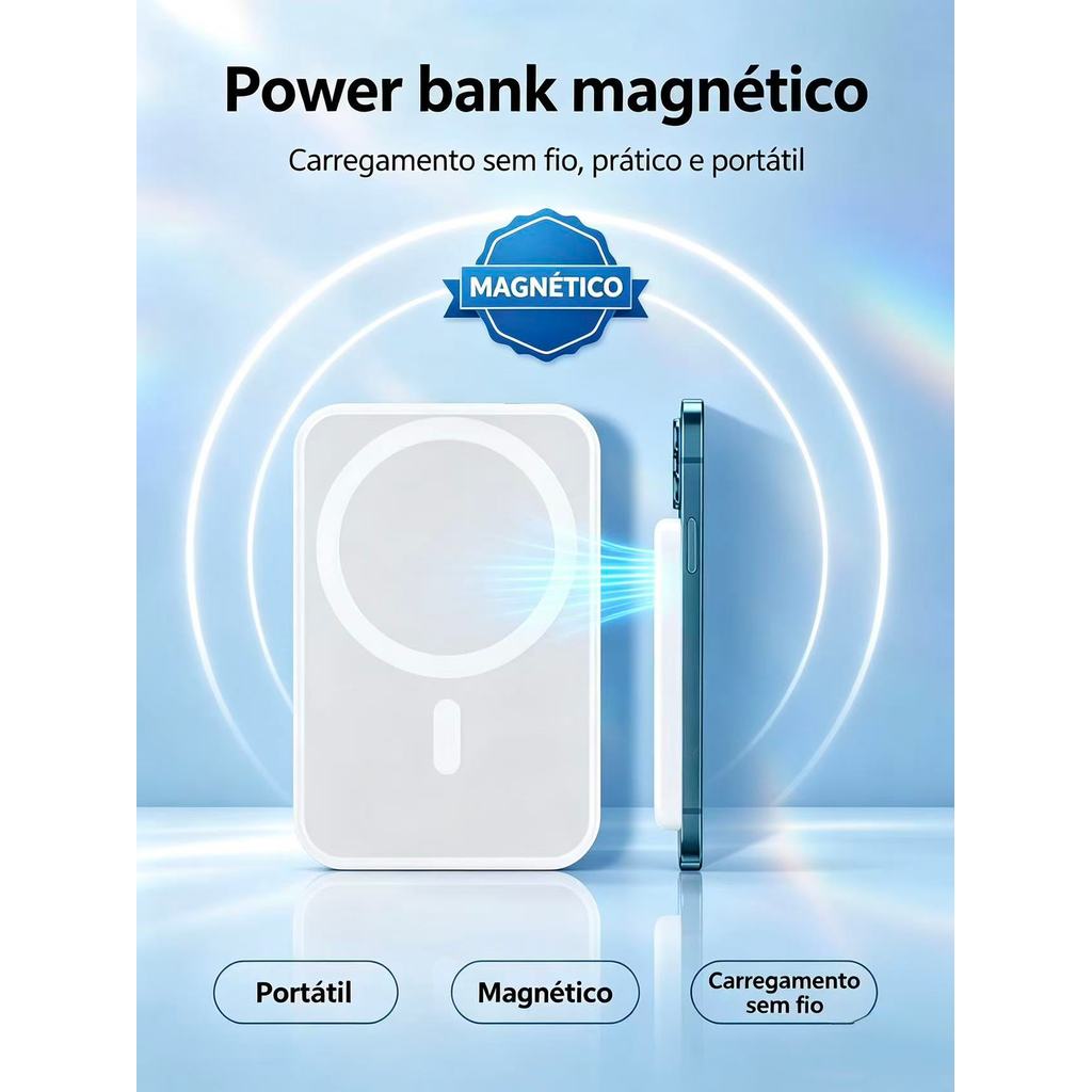 Carregador Portátil Por Indução Magsafe iOS/Android 5000mAh 10000mAh