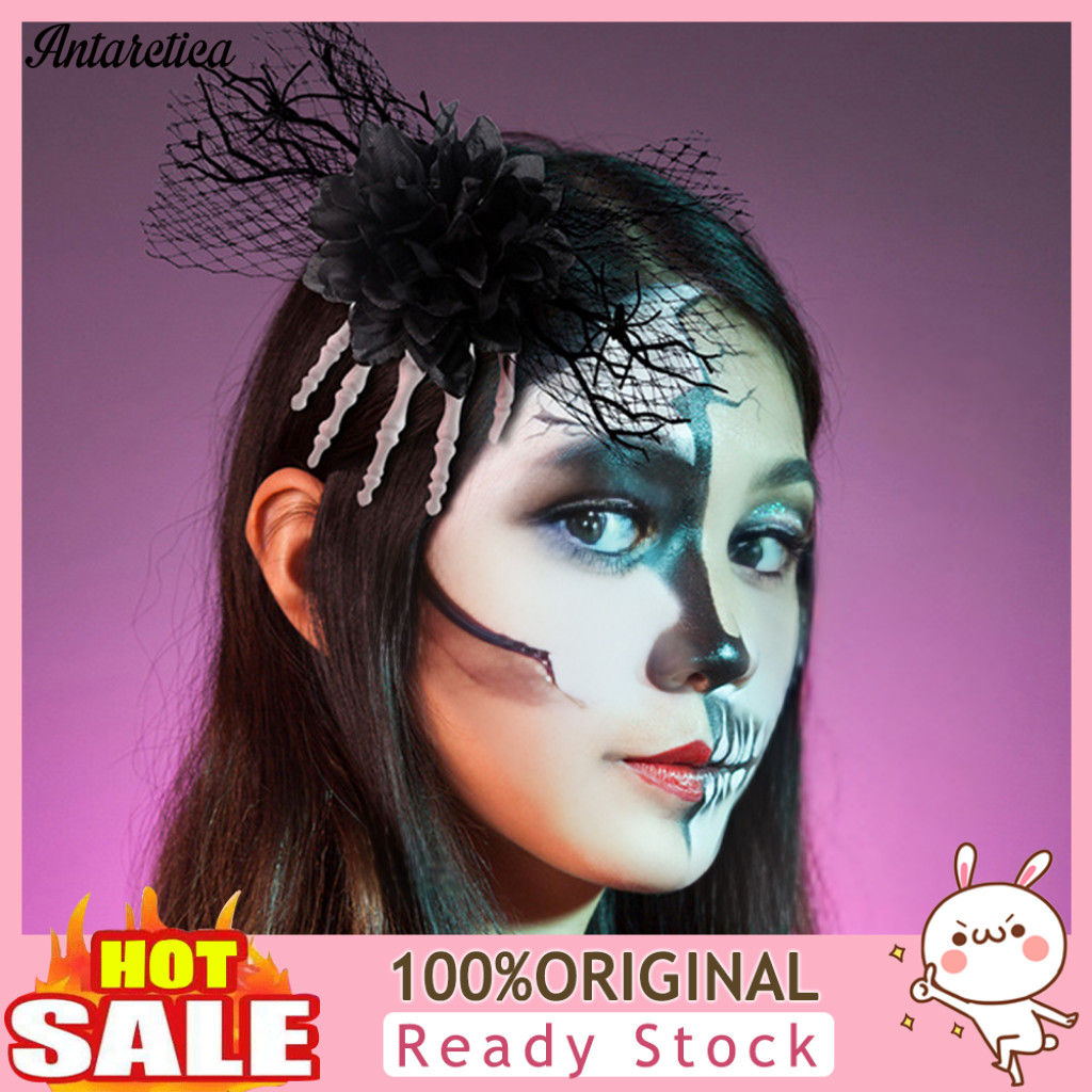 Reusable Hair Pins Decorative Halloween Skull Skeleton Hand Clip with Black Mesh Bone Claw Hairpin for Women Girls Party