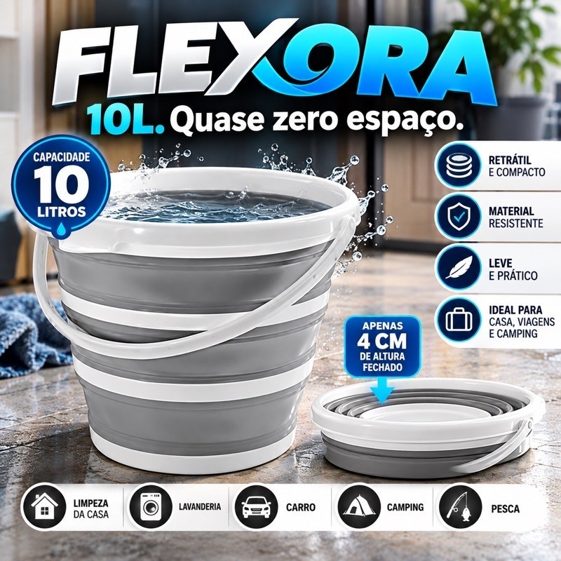 Balde Retrátil FLEXORA Silicone 10L Dobrável Portátil