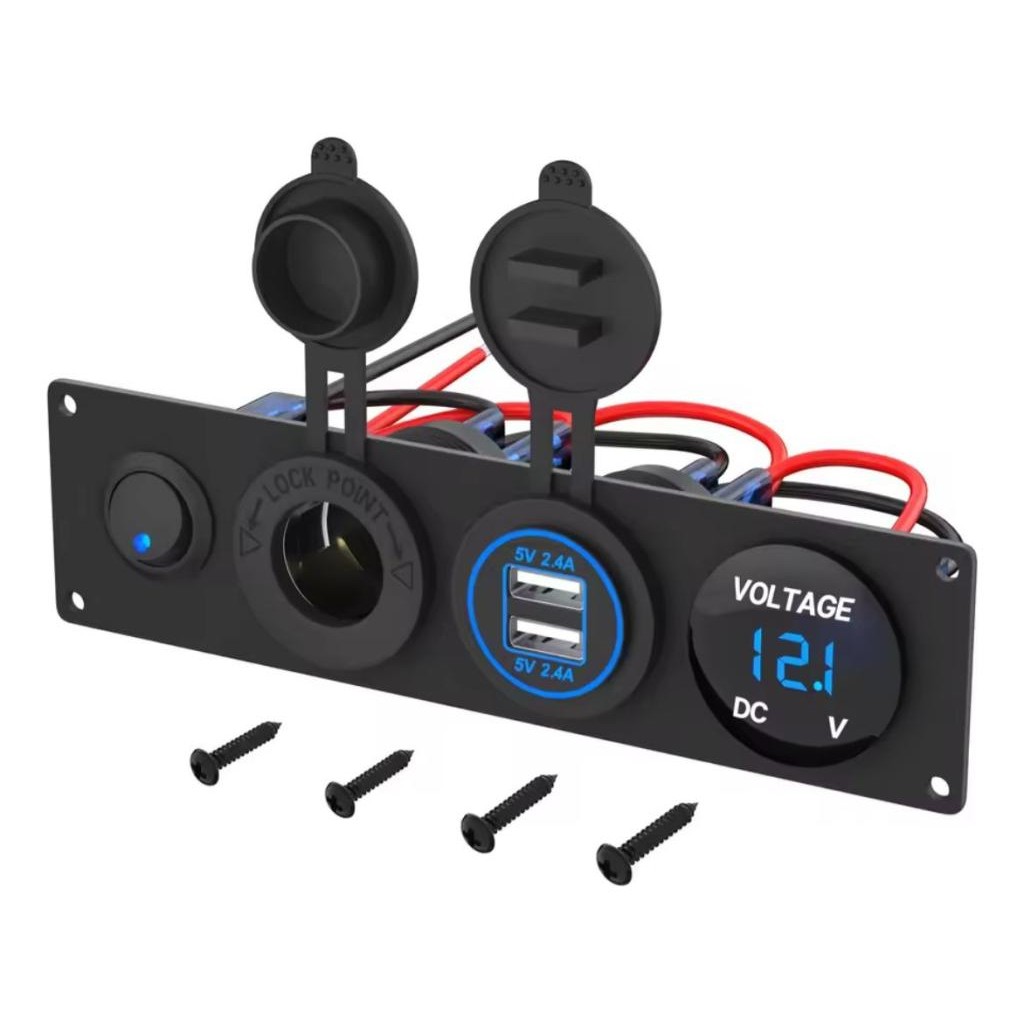 Painel Interruptor 4x1 Dual Usb Tomada 12v, Voltímetro