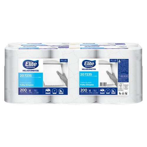 Papel Toalha Rolo Elite Plus 200m Folha Simples Caixa com 6 Rolos