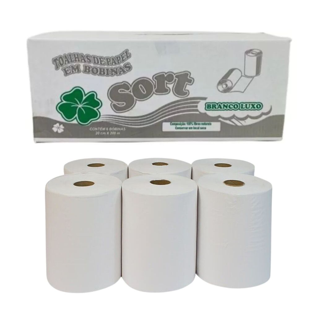 Toalhas De Papel 6 Bobinas 20cm X 200m Branco Luxo - Sort