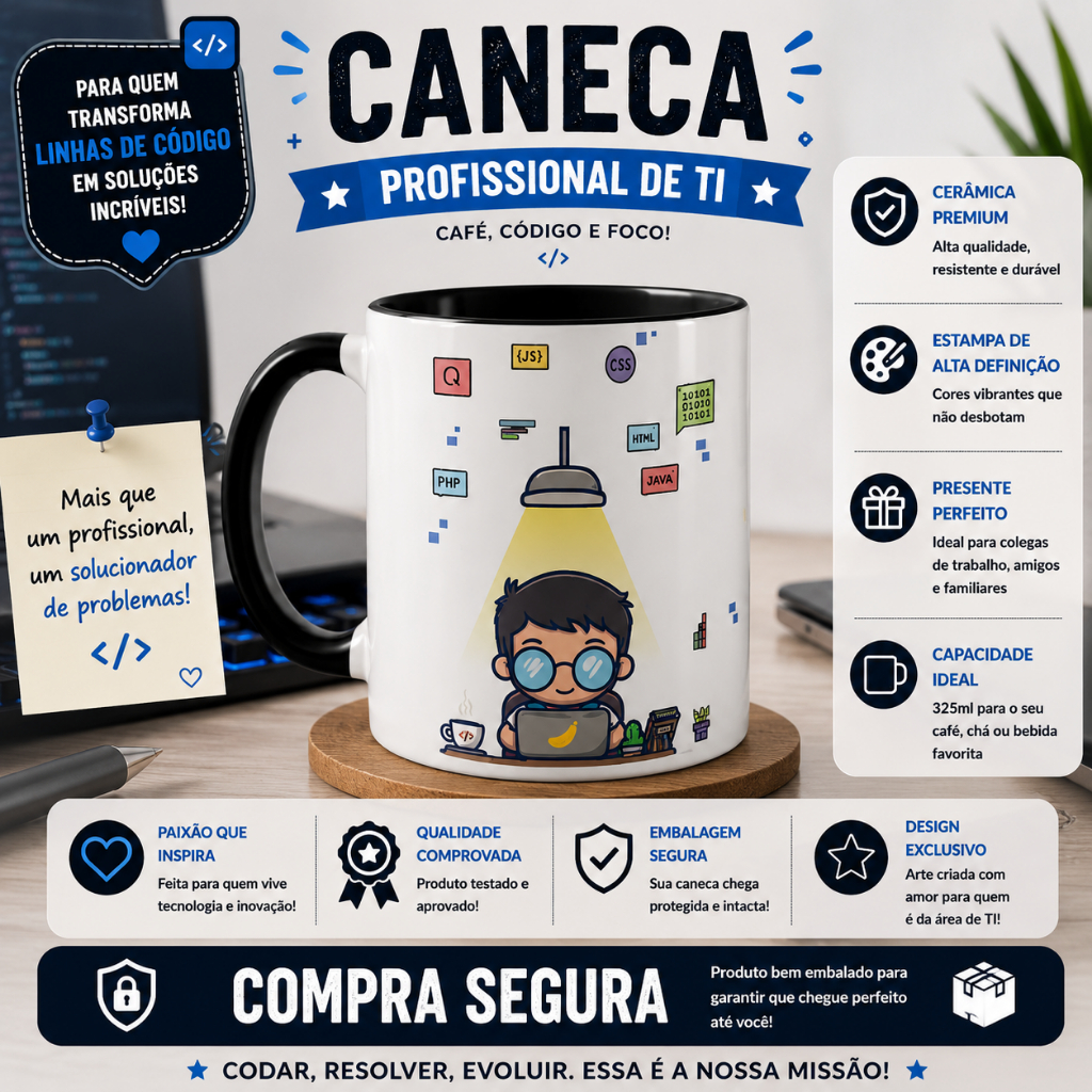 Caneca TI Programador Desenvolvedor Software Sistemas Tecnologia Geek Presente  Computação 325ml
