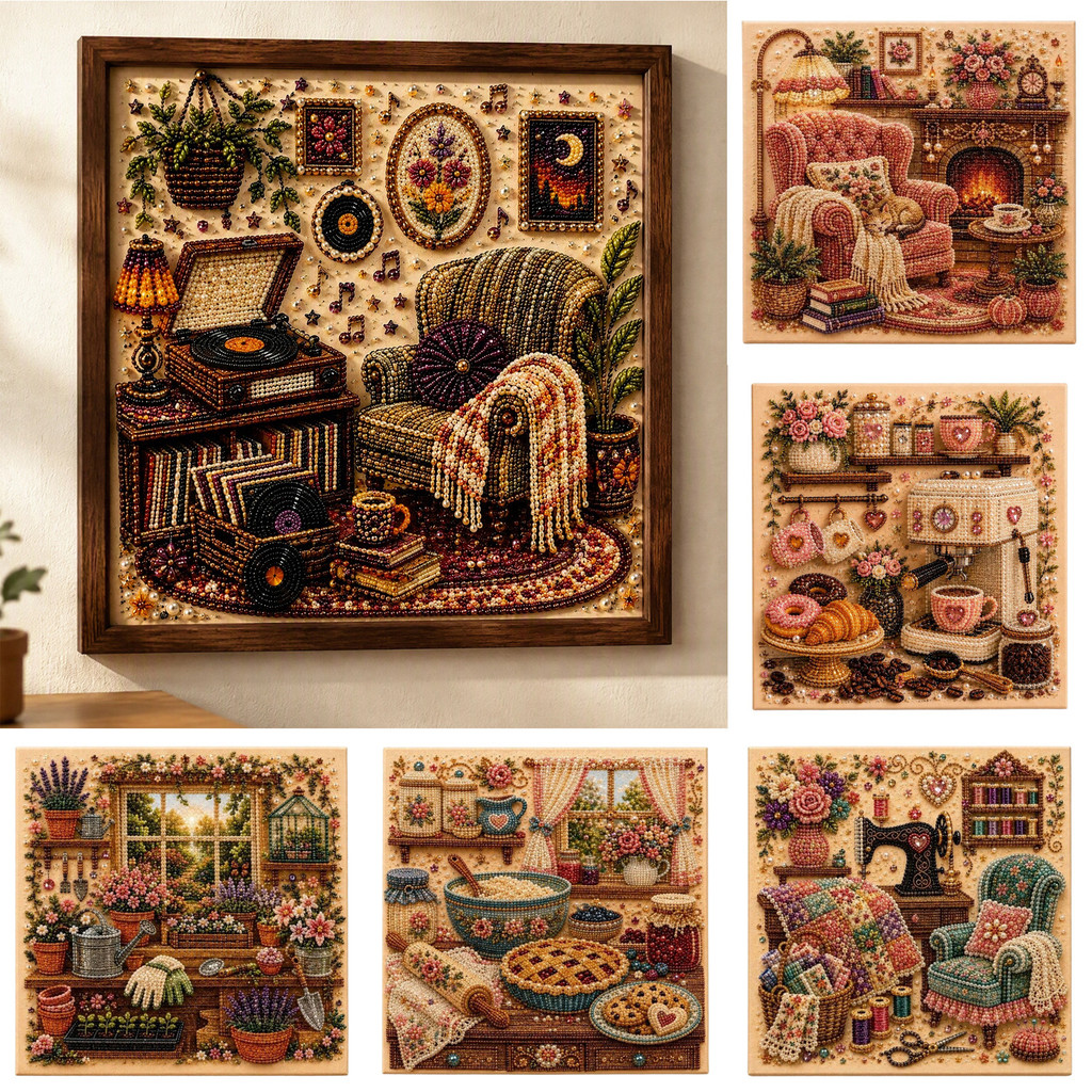 Kit De Pintura De Diamante Pantera-Vintage Room , Arte DIY Com Cenas Aconchegantes De Casa De Campo , Conjunto Completo