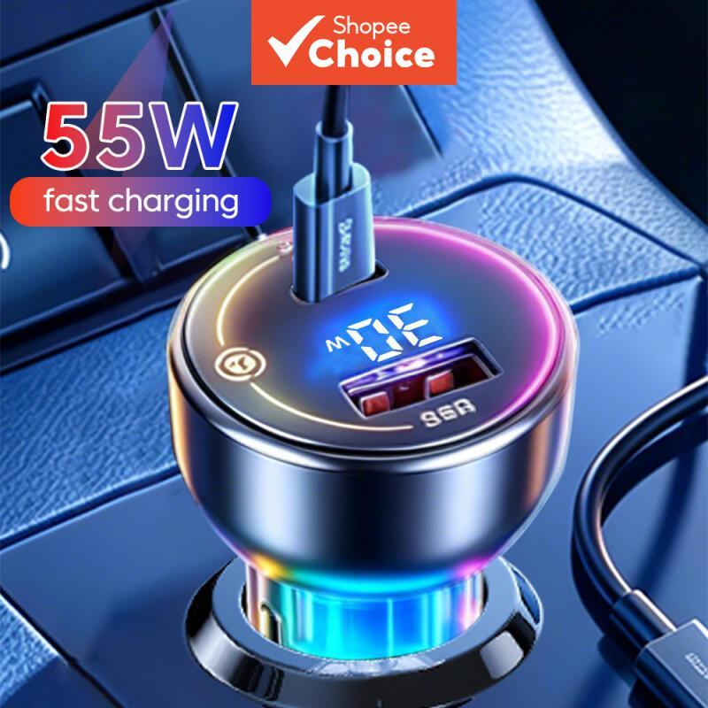 Carregador De Carro USB C 55w 30w Adaptador Rápido Pd De Porta Dupla Para Iphone 15 16 17 Samsung Huawei Xiaomi