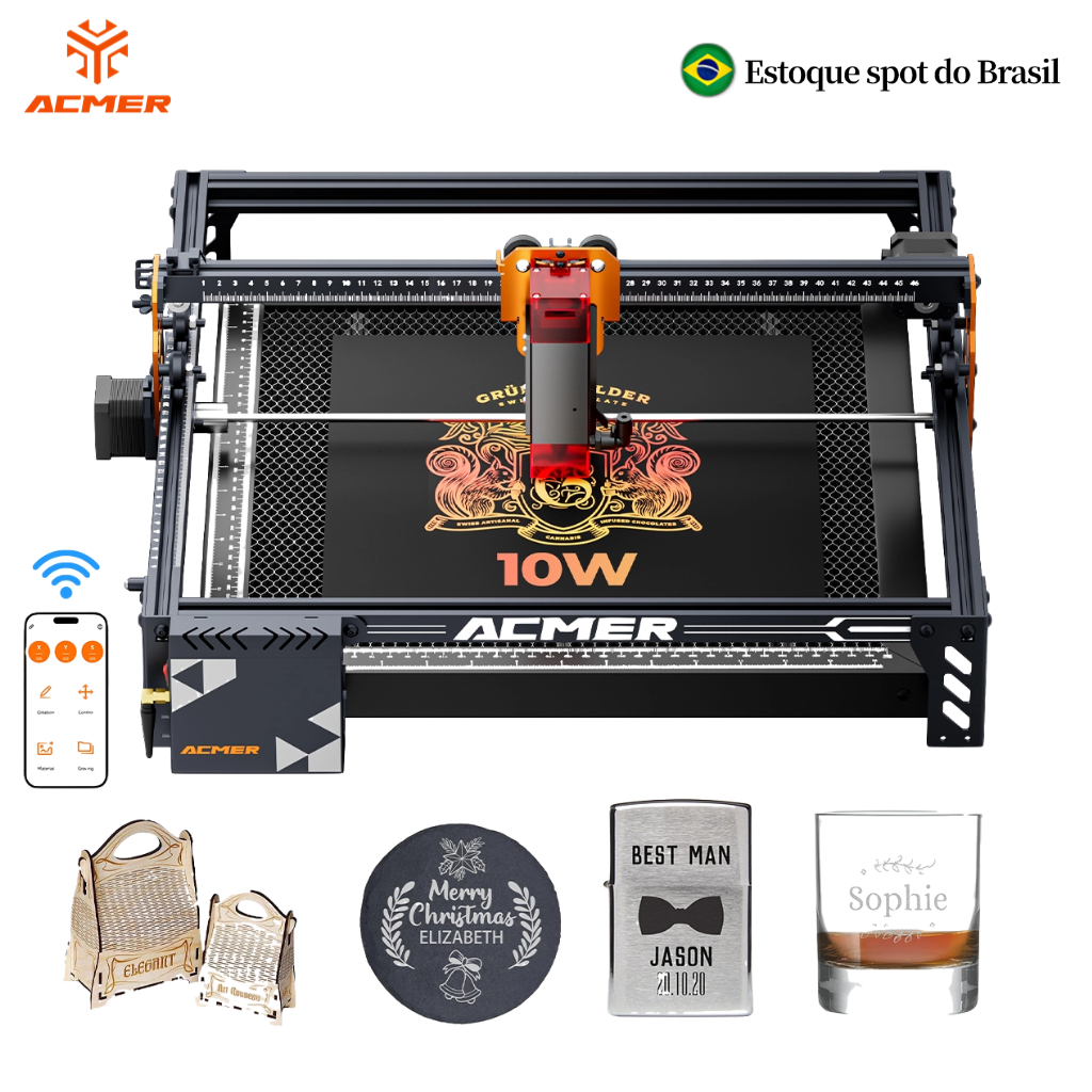 Acmer P1S Pro 10W Impressora Gravadora a laser Máquina De Gravação mini Corte 380*370mm