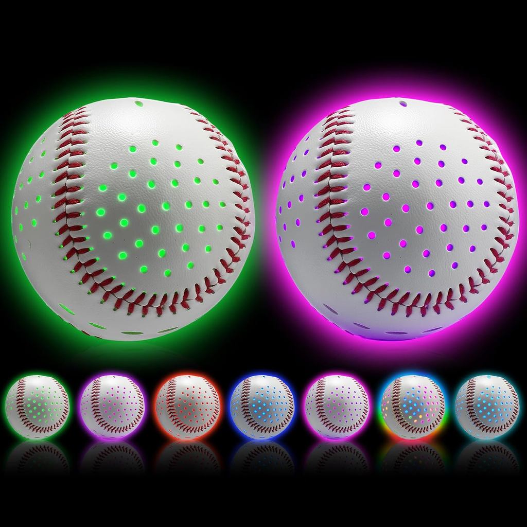 2 Pcs Light up Baseball Rechargeable Glow in The Dark LED Softball with 7 Light Modes USB Charging Sports Accessories fo