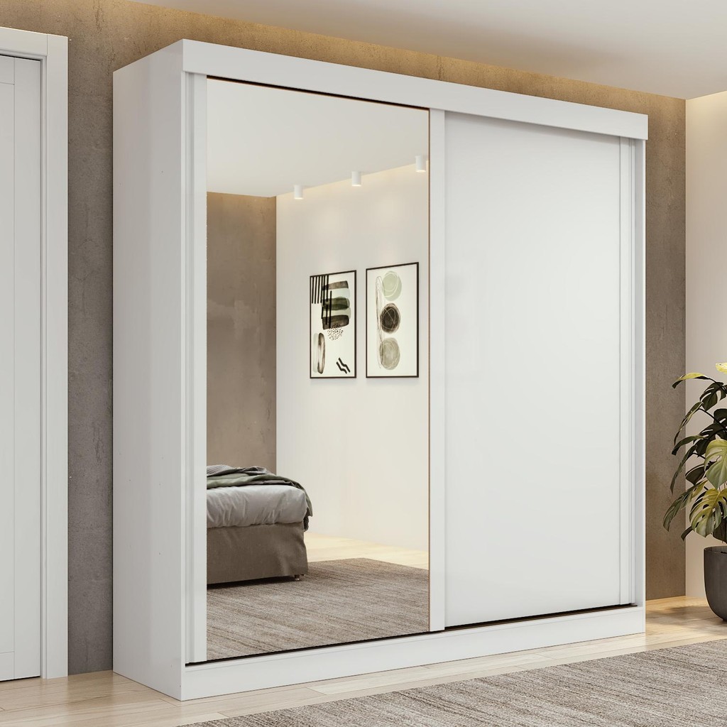 Guarda-Roupa 2 Portas de Correr 2 Gavetas Easy Light com Espelho Branco