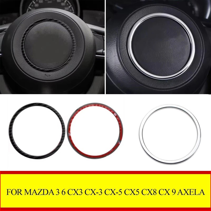 Capa de acabamento para o anel central do volante do carro para Mazda 3 6 CX3 CX-3 CX-5 CX5 CX8 CX9 Axela 2017 2018