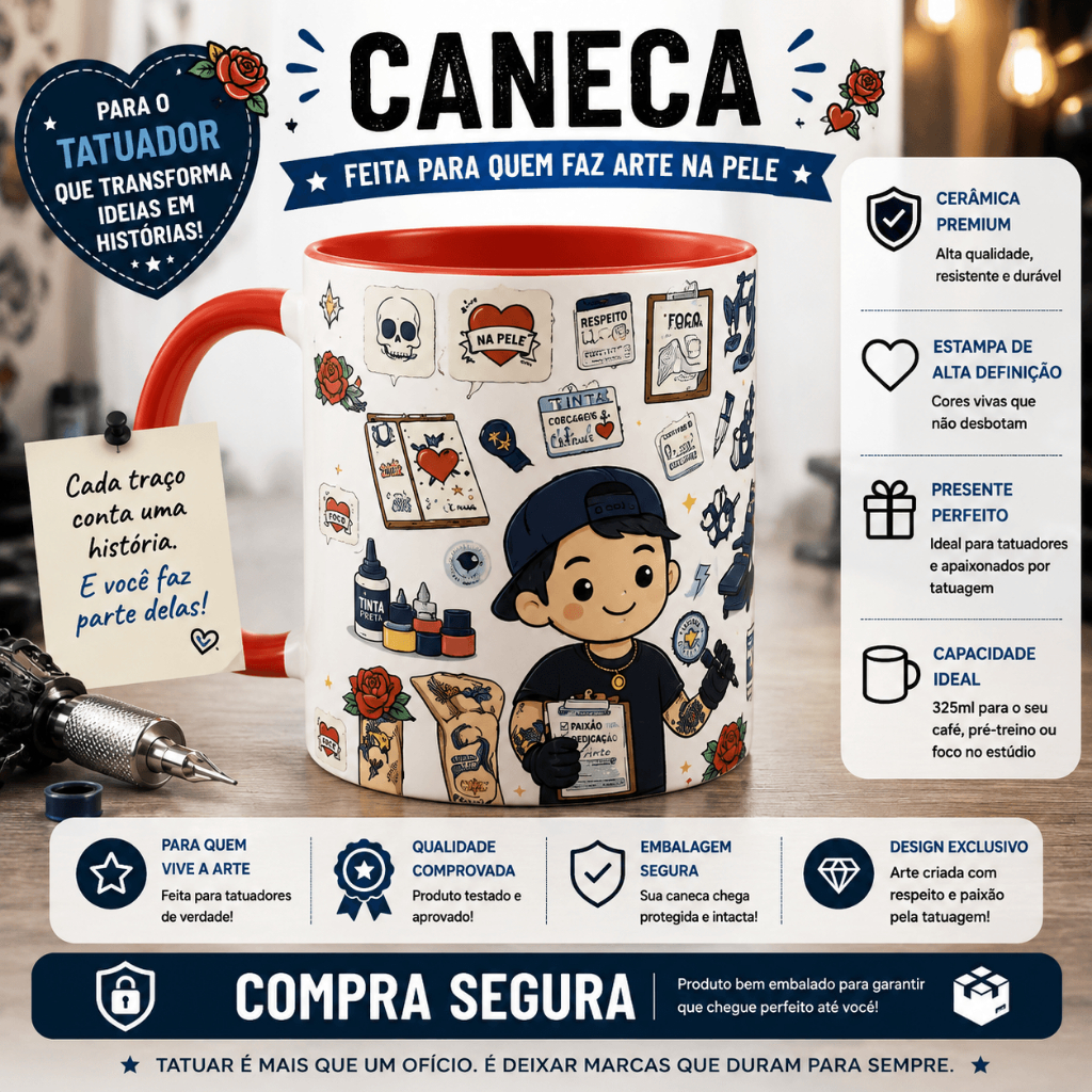 Caneca Tatuador Tattoo Artist Profissão Estúdio body art ink café, chá Presente Personalizado 325ml