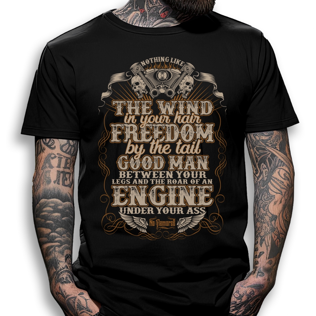Camiseta Nothing like No remorse Kustom Kulture preta estampada 100% algodão