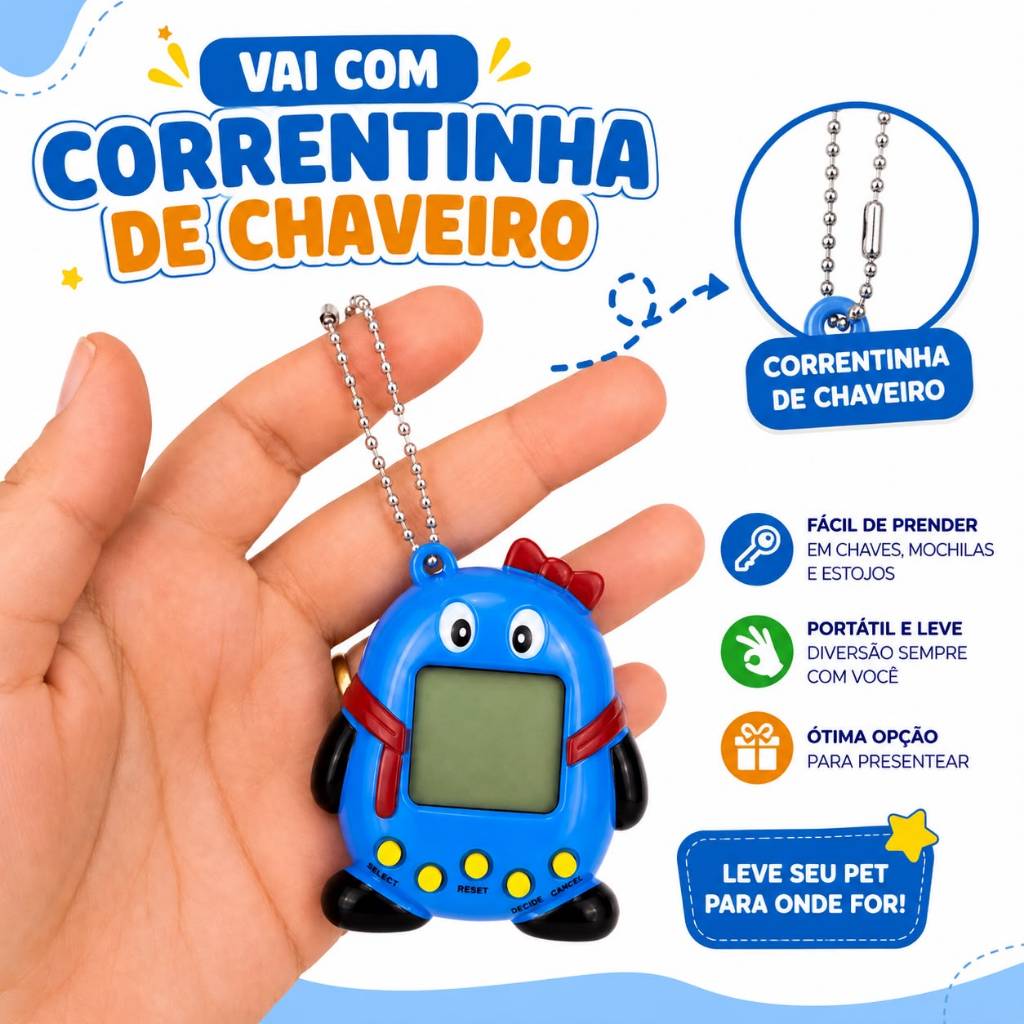 Mini Tamagotchi Virtual Pet Chaveiro Eletrônico Com Corrente Brinquedo Digital Interativo Infantil