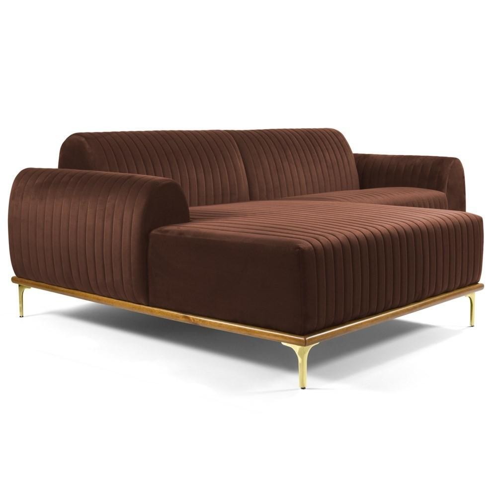 Sofá 300cm 5 Lugares com Chaise Esquerdo Pés Gold Molino C-276 Veludo Terra - Domi