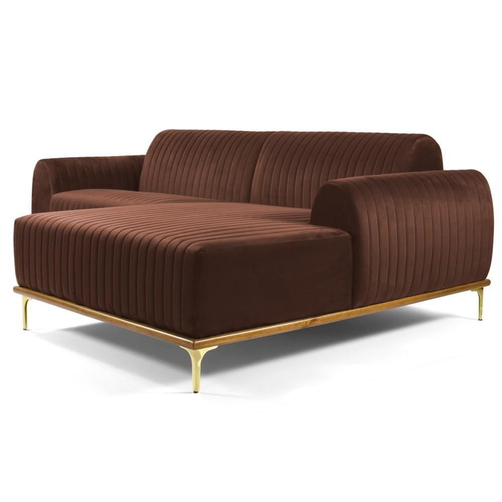Sofá 300cm 5 Lugares com Chaise Direito Pés Gold Molino C-276 Veludo Terra - Domi