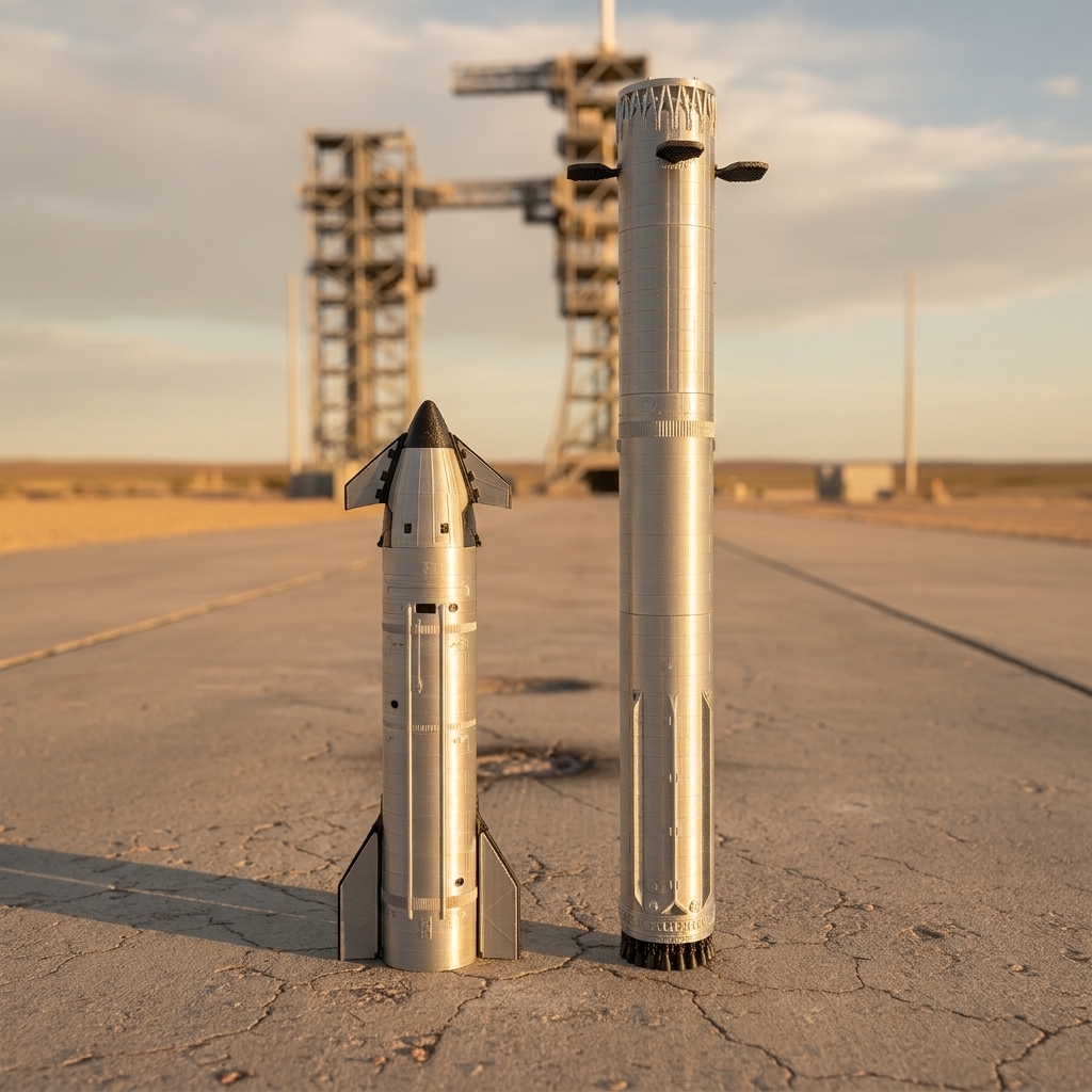 Miniatura SpaceX Starship S39 V3 + Super Heavy Booster 19 Escala 1:144 Colecionável