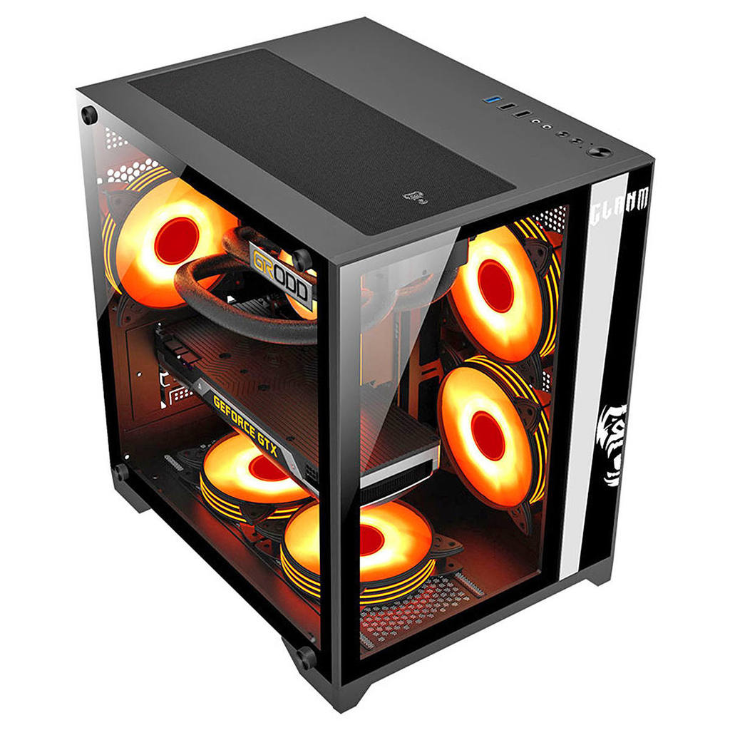 Gabinete Cubo Gamer Preto Mid Tower mini-ITX mATX em Aço e Vidro 350x270x350mm Grodd Night Clanm