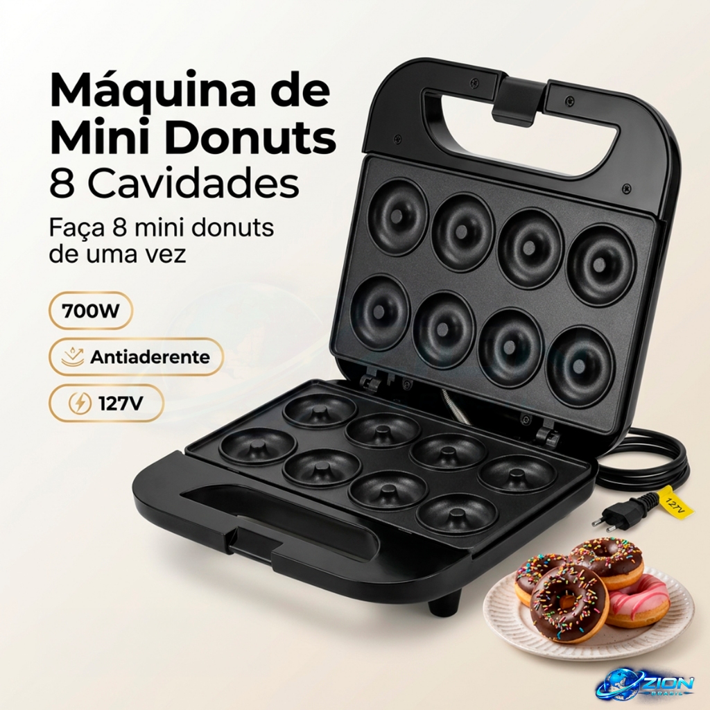 Máquina Mini Donuts Elétrica 8 Cavidades 750W Antiaderente Donut Maker 110V Fazer Donuts Casa