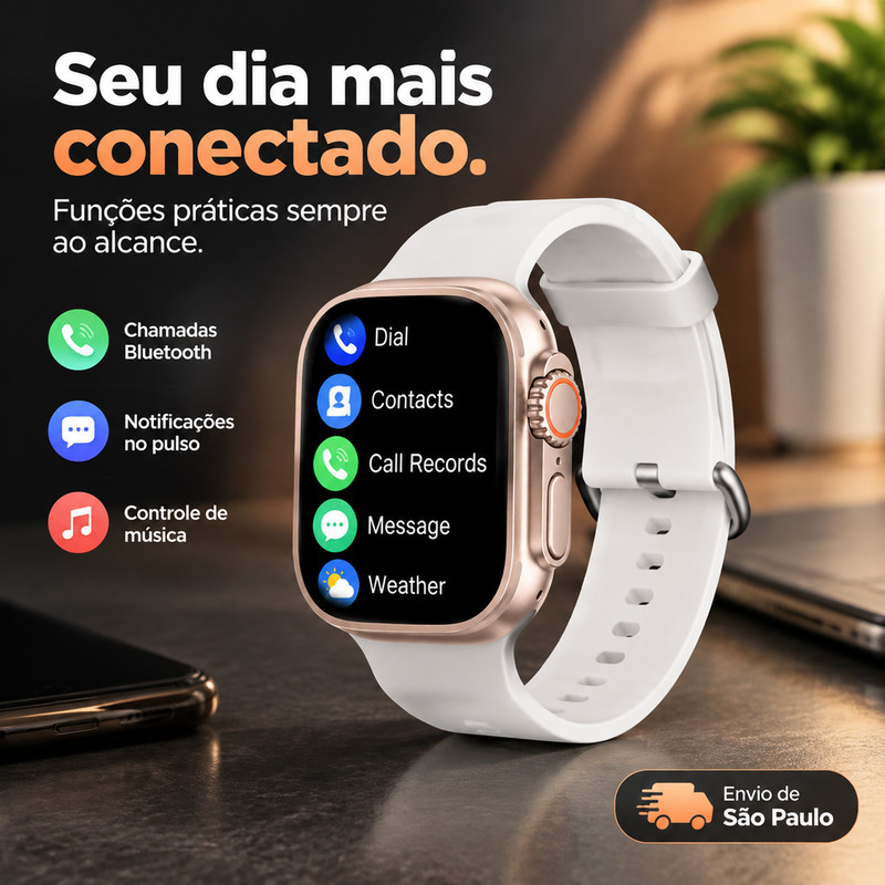 Smartwatch São Paulo S17 49mm, modelo esportivo, controle de música, chamadas via Bluetooth, carregamento sem fio JNKQ