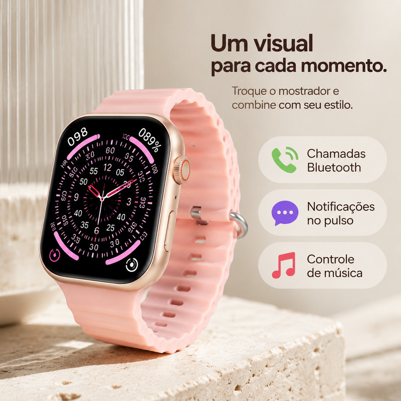 Smartwatch 45mm/49mm, suporta chamadas Bluetooth, notificações no pulso e controle de música CVQC