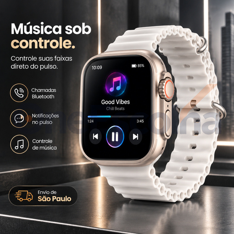 Smartwatch: opções [7 Pulseiras+] ou kit com Fones de Ouvido, Visual Esportivo, Tela Tátil HD, Chamadas Bluetooth