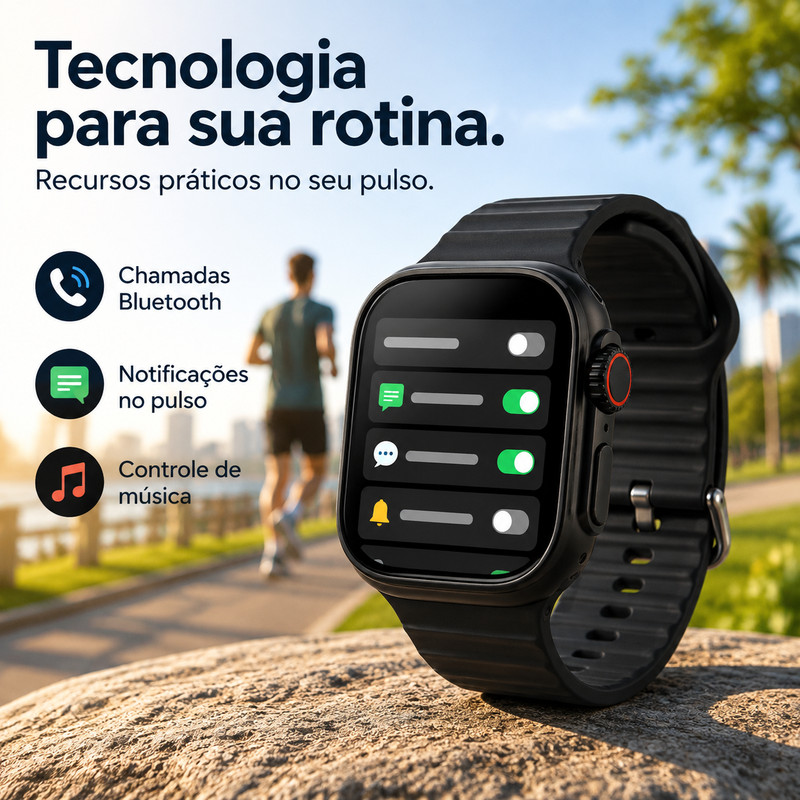 Enviado de São Paulo, Smartwatch de 49mm com Chamadas Bluetooth, Tela Sensível ao Toque HD e Notificações no Pulso