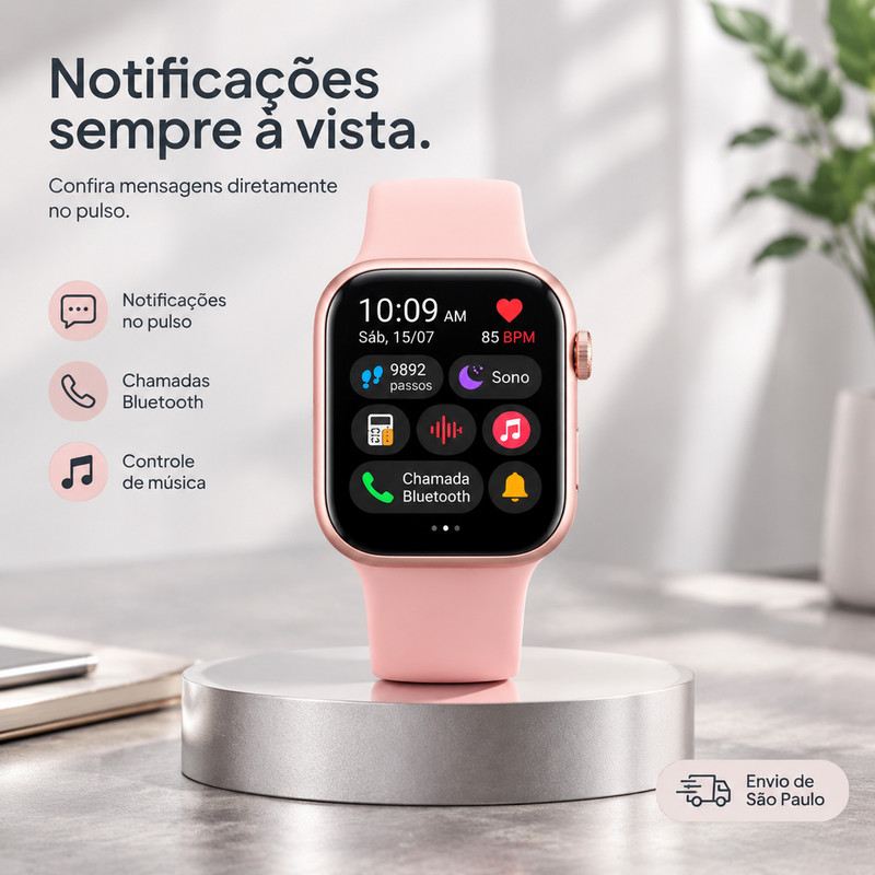 [OneEscolha] Smartwatch W9 45mm para Uso Diário, Controle de Música, Chamadas Bluetooth, Carregamento sem fio