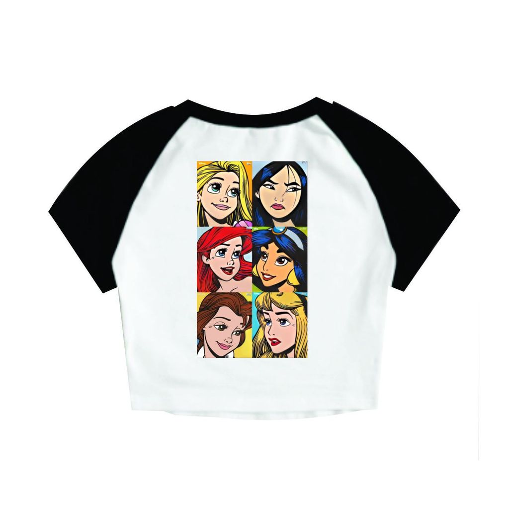 Cropped Raglan Feminino Tumblr blogueira Disney Princesas Cartoon Enrolados Ariel Bela Desenho feminina curta
