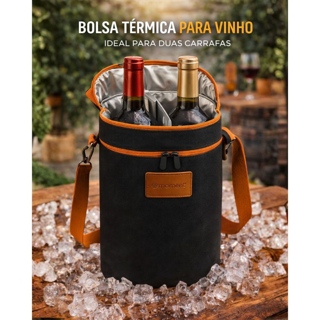 BOLSA TÉRMICA VINHO DUPLA | Wine Bag 2 Garrafas | Cooler Portátil Bebidas | Piquenique Viagem