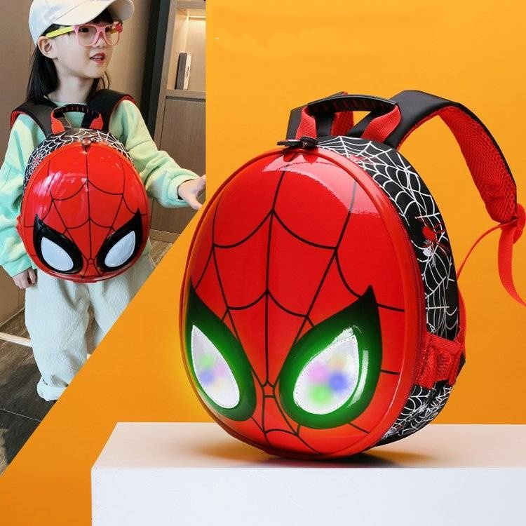 Ready stock new style flashing Spiderman eggshell nursery backpack for boy kids yYVK
