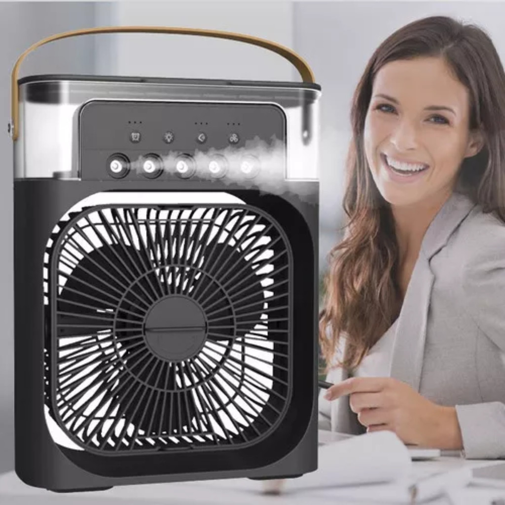 Mini Climatizador Portátil Ventilador 10W Com LED Umidificador de Ar Resfria Ambiente Silencioso
