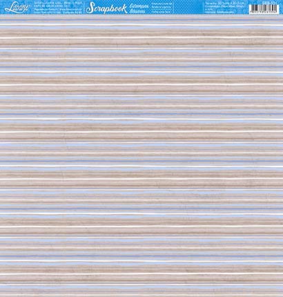 Papel Para Scrapbook Folha Simples Listrado Horizontal Azul Litoarte SBB-131 30,5x30,5