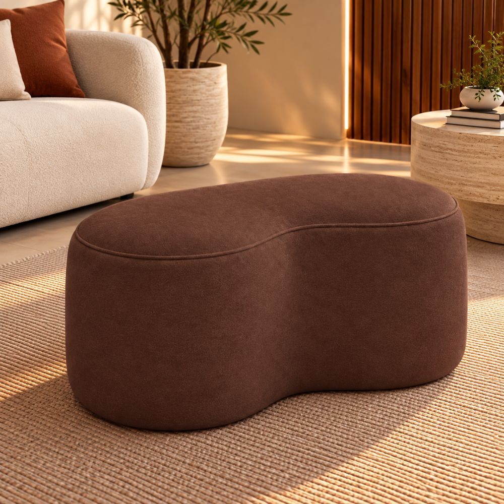 Puff Orgânico Seok 100cm Recamier Premium Estofado Tecido Macio para Sala Recepção Loja Suede Marrom