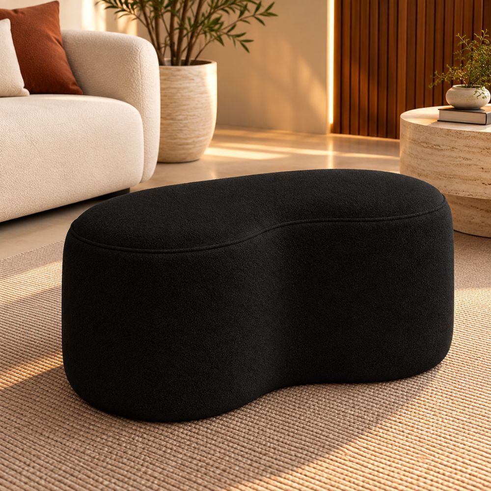 Puff Seok 100cm Banco Orgânico Estofado Premium Linho para Sala Recepção e Consultório Suede Preto
