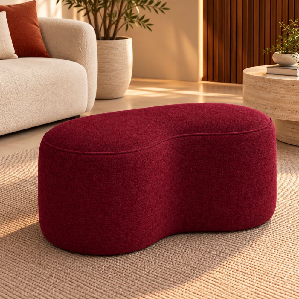 Puff Seok Recamier 100cm Curvo Confort Premium para Sala Quarto e Escritório Suede Bordô Marsala