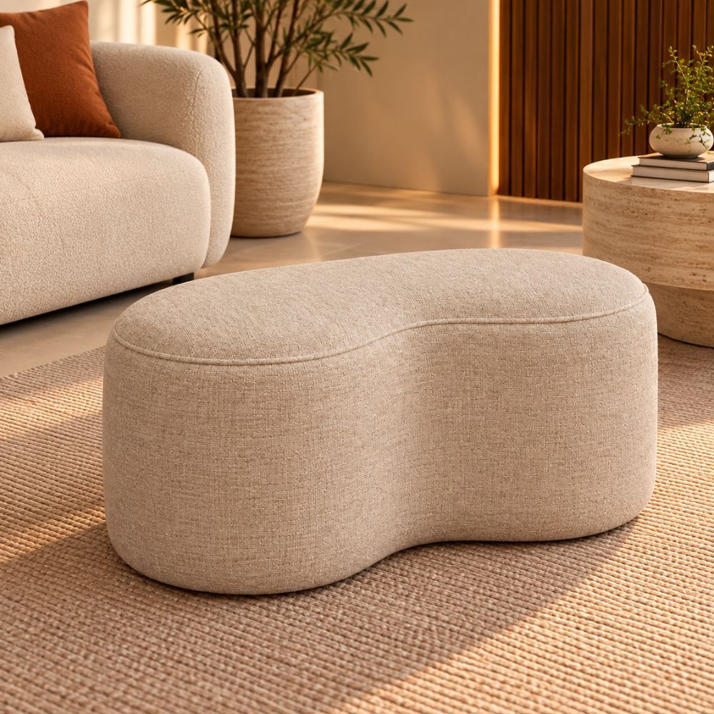 Puff Seok Orgânico 100cm Recamier Estofado Premium para Quarto Closet e Penteadeira Linho Bege Nude