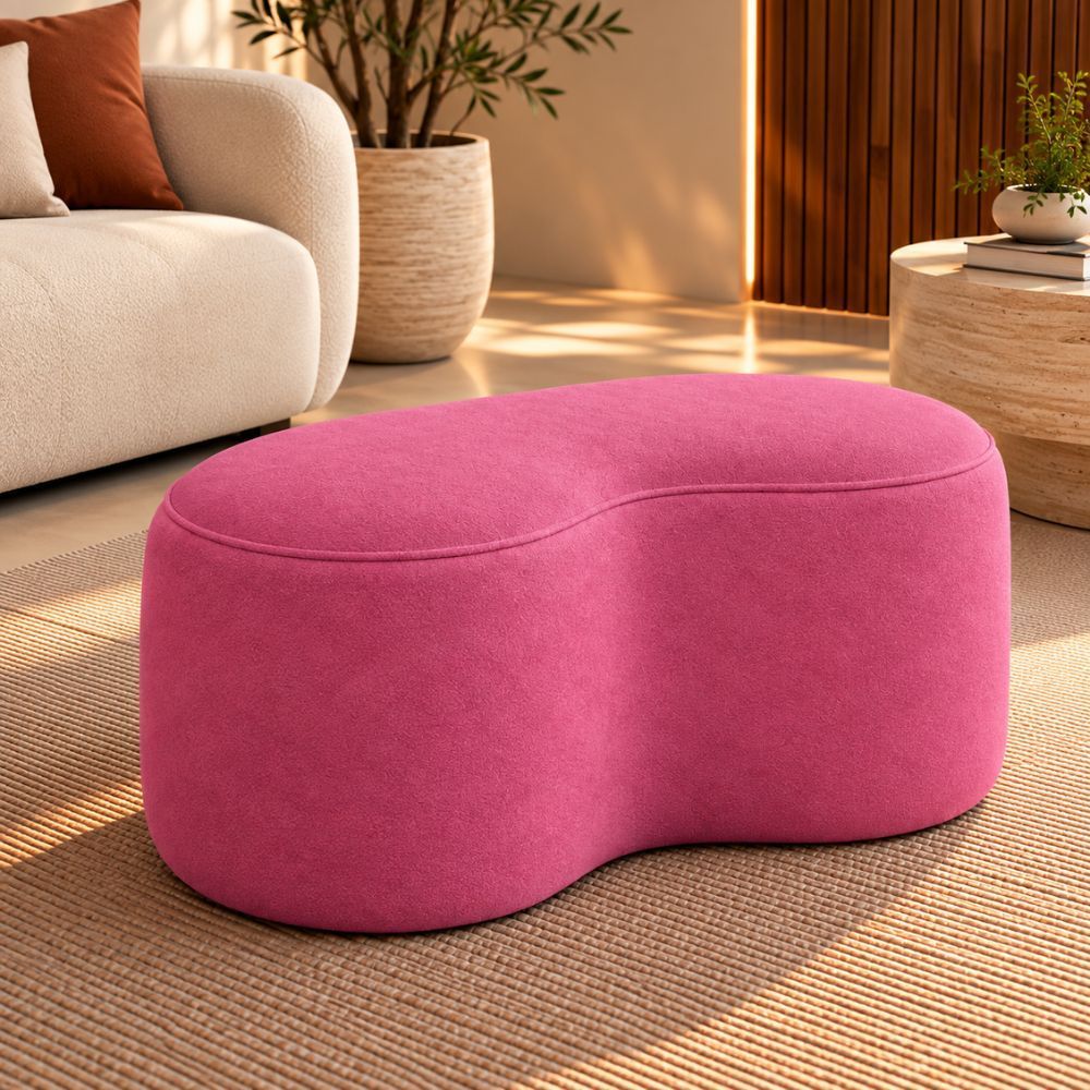 Puff Seok 100cm Banco 2 Lugares Estofado Premium Boucle para Sala Quarto e Recepção Suede Rose