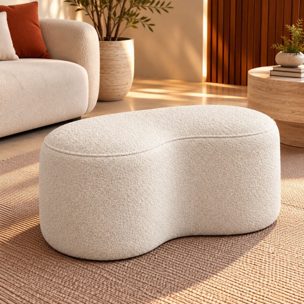 Puff Seok 100cm Recamier Confort Premium Decorativo para Sala Closet e Recepção Boucle Branco White