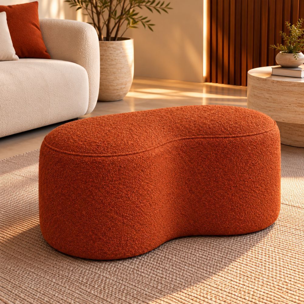Puff Orgânico Seok Banco 100cm Moderno Estofado Premium Linho para Sala Closet Loja Boucle Terracota