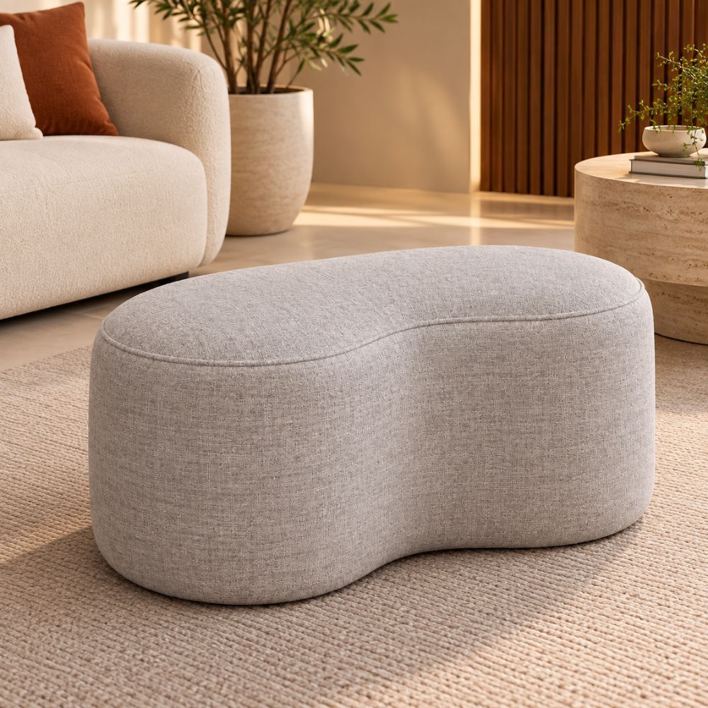 Puff Seok 100cm Recamier Orgânico Confortável Premium para Sala e Escritório Linho Cinza Grafite